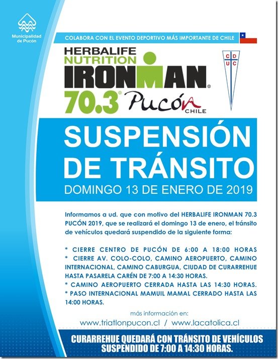 SUSPENSIÓN DE TRÁNSITO IRONMAN 2019